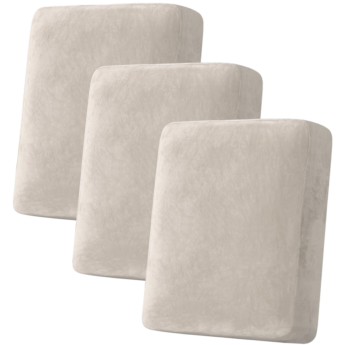 H.VERSAILTEX Velvet Stretch Couch Cushion Cover Plush Cushion Slipcover for Chair Loveseat Sofa Cushion Furniture Protector Seat Cushion Sofa Cover (2 Piece Large Sofa Cushion Covers, Ivory)