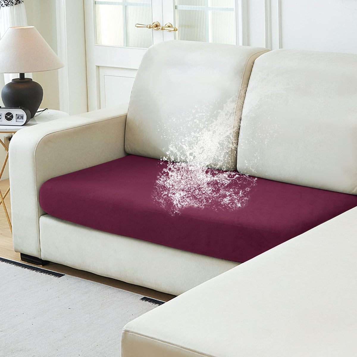 NAISI Waterproof Couch Cushion Covers Thick Velvet Fabric Washable Sofa Slipcovers Sectional Couch Covers for 4 Pieces Separate L Shape Couch Cover with Elastic Bottom(3 Seater + 1 Chaise,Grey)