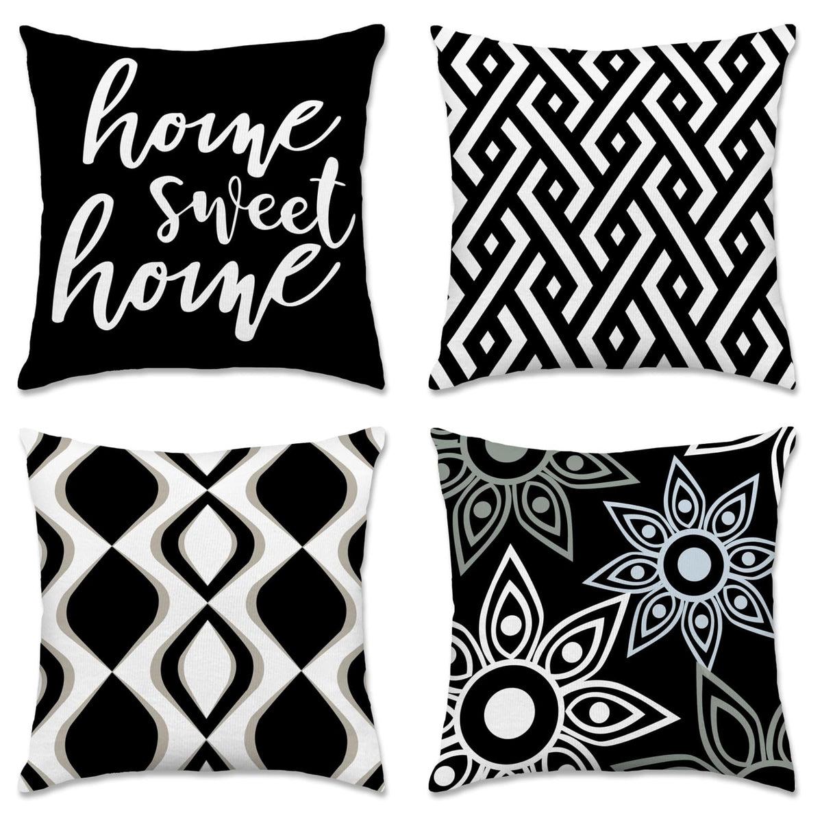 Hexagram Throw Pillow Covers 18x18, Gray Outdoor Pillow Covers Set of 4