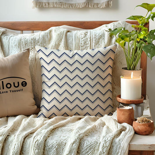 ULOVE LOVE YOURSELF Square Decorative Throw Pillows Cushion Covers Blue Beige Stripes Modern Geometry Print Home Pillowcases 18 X 18 Inch,4 Pack for Sofa Couch