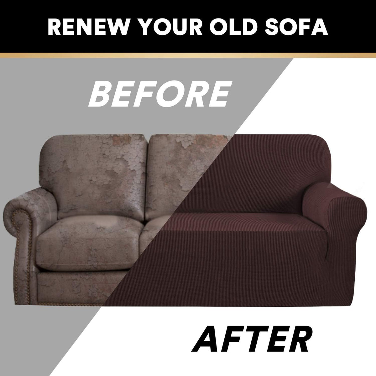 PrinceDeco Stretch Loveseat Sofa Cover Slipcover Couch Cover for 2 Cushion Sofa Washable Sofa Cover for Pets Friendly Furniture Protector Covers with Non Slip Bottom(Loveseat, Brown)