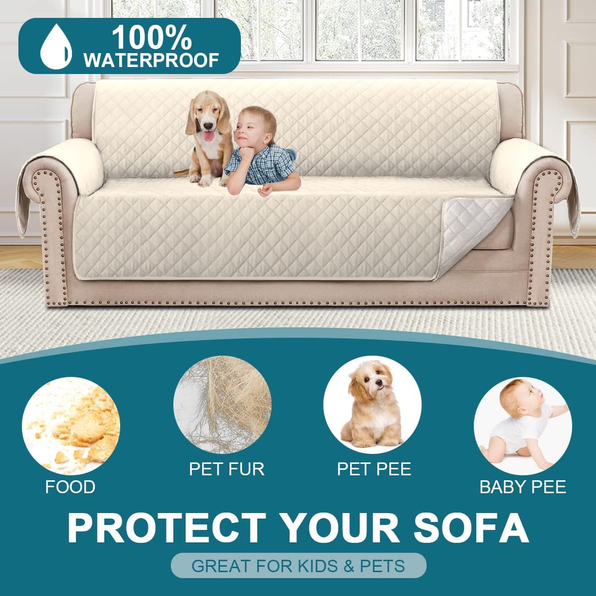 Turquoize 100% Waterproof Sofa Covers Couch Cover for Dogs, Sofa 70"
