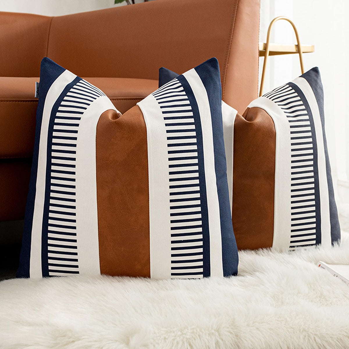 Decorative Striped Throw Pillow Cover 18x18 Black White & Brown