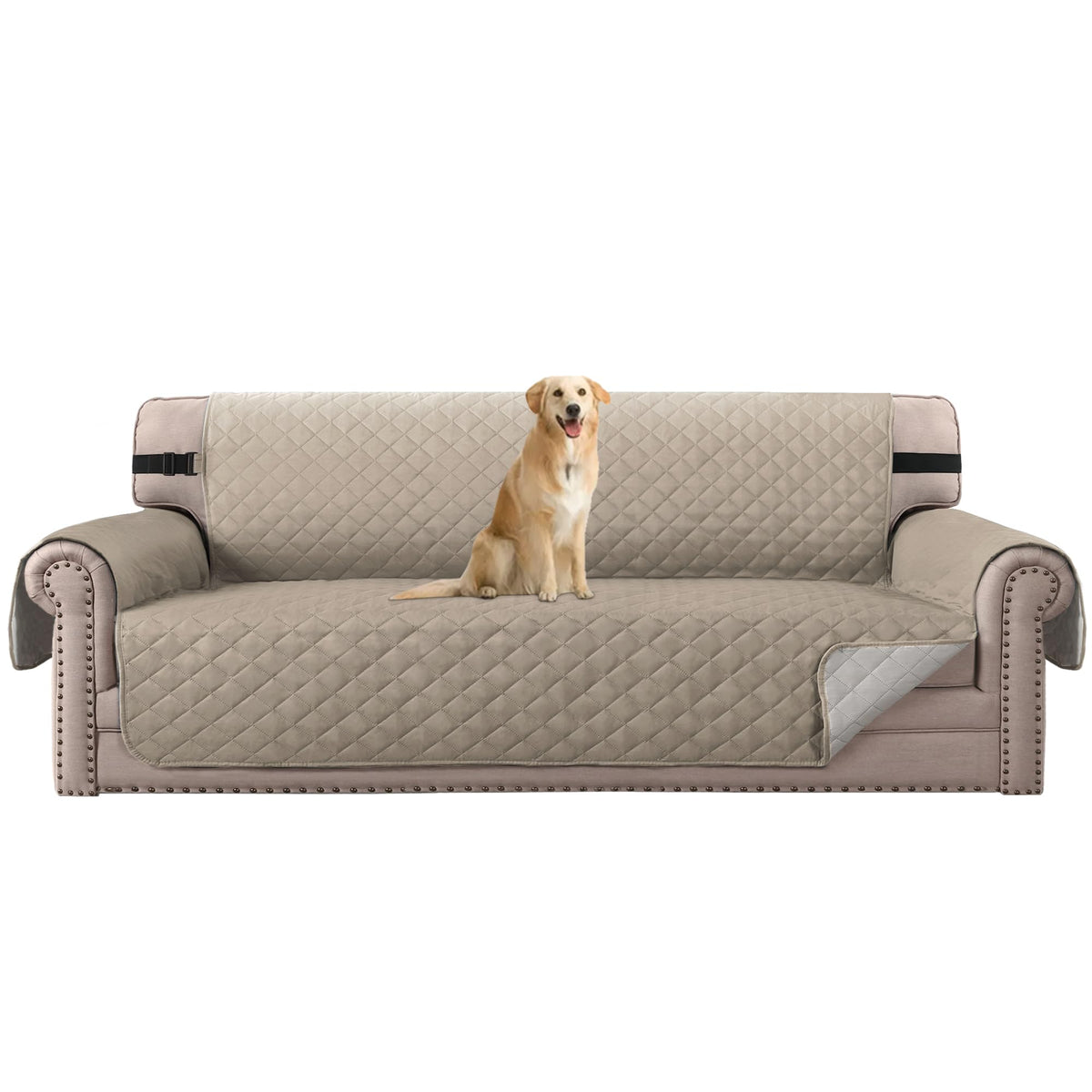 H.VERSAILTEX Reversible Couch Cover for 3 Cushion Cover Pet Friendly Sofa Cover for Dog Washable Furniture Protector Water Resistant Slipcover with Non Slip Elastic Strap(Sofa, Ivory/Beige)