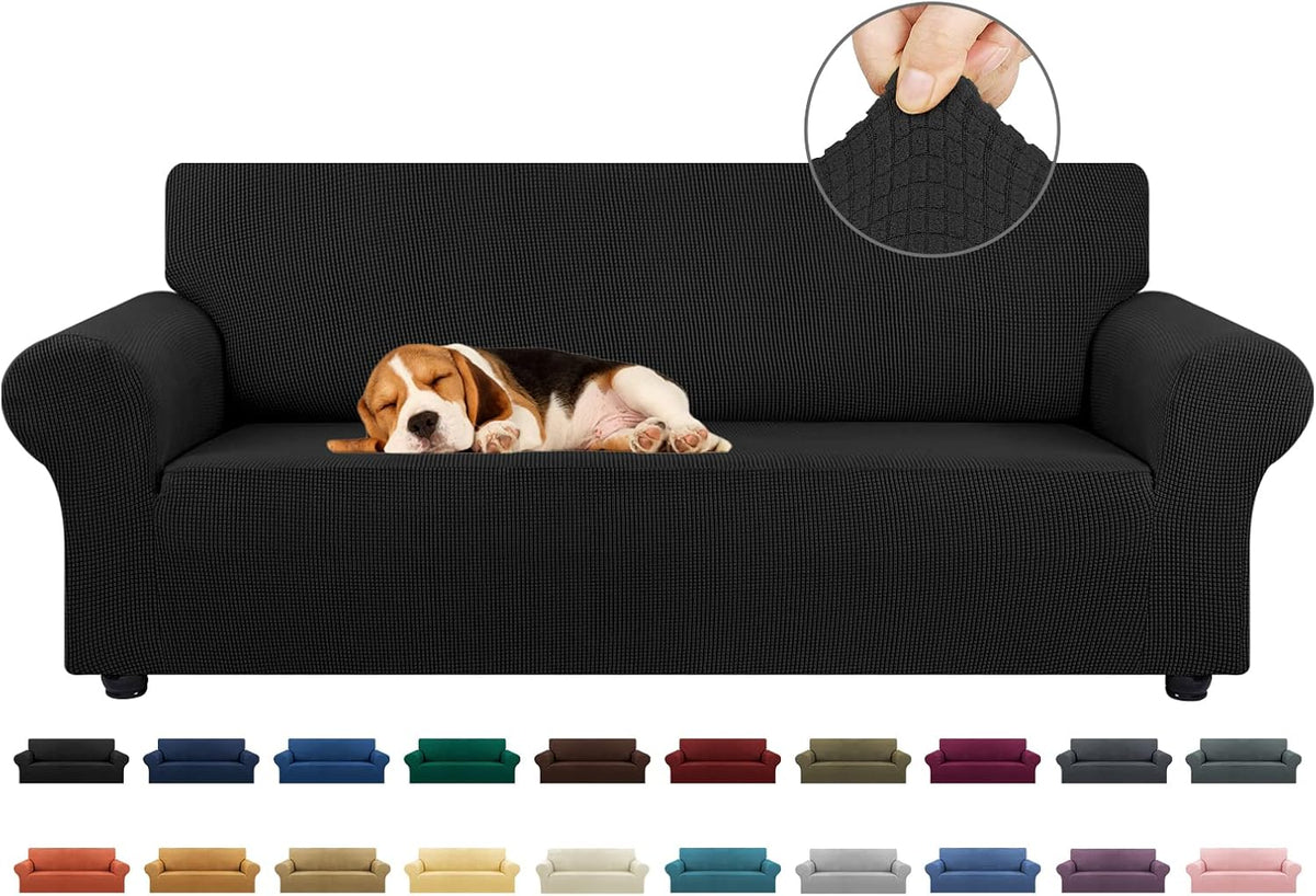 KEKUOU Stretch Couch Covers for Sofa, 3 Cushion Couch Slipcover,Black