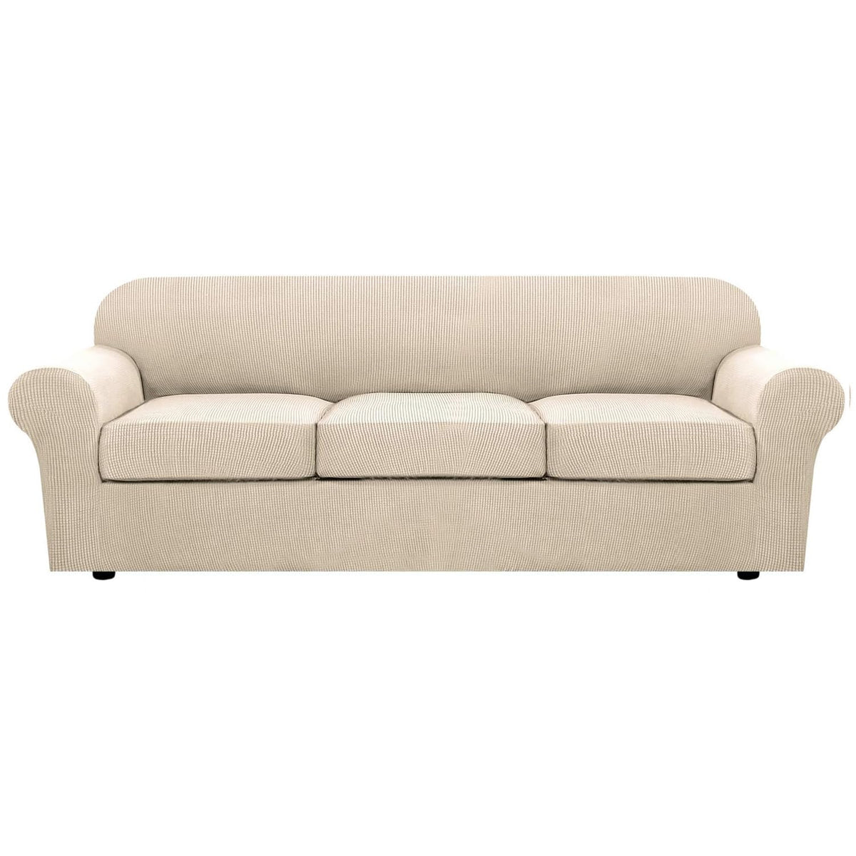 H.VERSAILTEX 4 Piece Stretch Sofa Covers for 3 Cushion Couch Covers for Living Room Slipcovers (Base Cover Plus 3 Seat Cushion Covers) Upgraded Thicker Jacquard Fabric (Sofa, Sand)