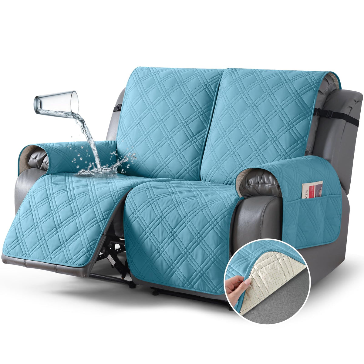 TAOCOCO 100% Waterproof Recliner Sofa Cover Non Slip Couch Cover for 3 Seat Reclining Sofa, Split Reclining Couch Covers 3-Piece with Straps, Washable Sofa Slipcover for Kids Pets(3 Seater, Chocolate)