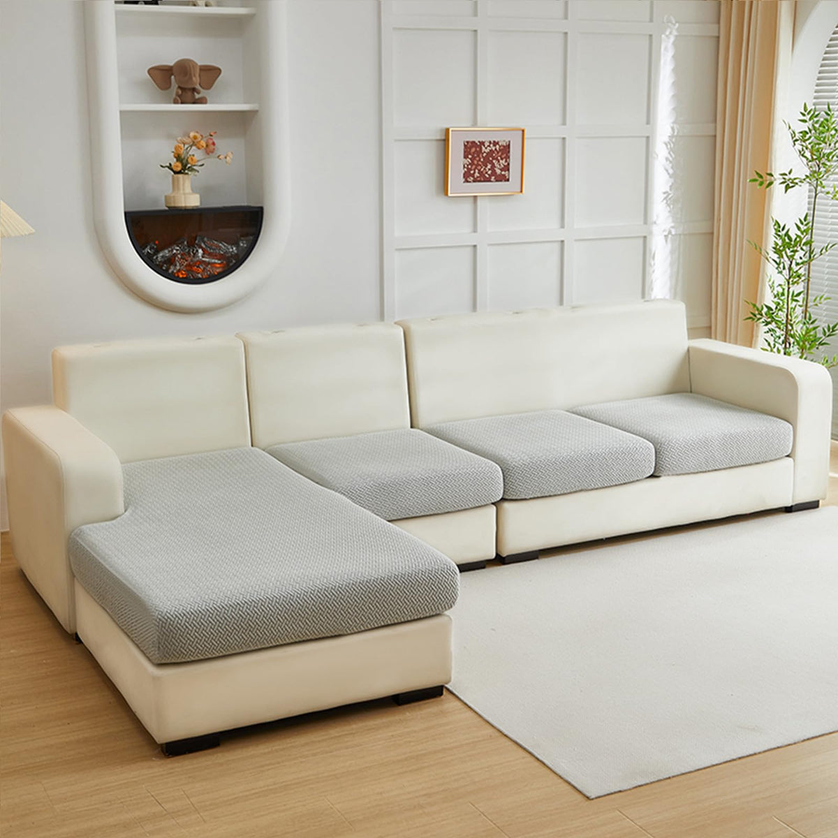 Yoovat Couch Cushion Covers for Sofa Couch Covers Wear-Resistant Universal Sofa Cover Washable Stretch for Sectional Slipcovers (Texture-Light Gray,Large Single Seat Cover)