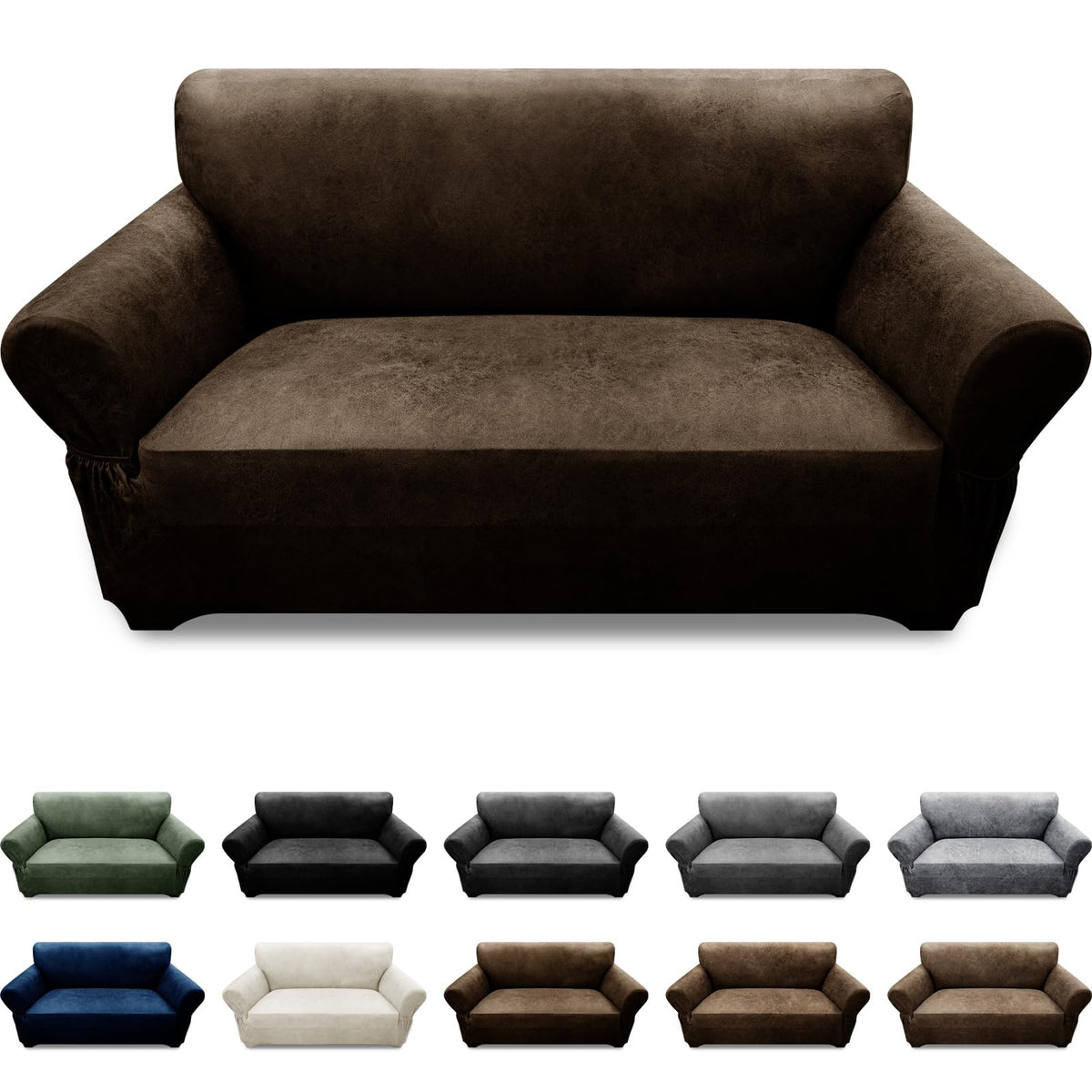 Couch Cover Leather Look 3 Seater Couch Sofa Cover 1-Piece Sofa Slipcover Stretch Furniture Protector with Elastic Bottom & Pockets(Sofa, Coffee)