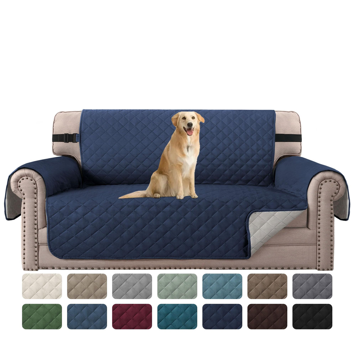 H.VERSAILTEX Reversible Couch Cover for 3 Cushion Cover Pet Friendly Sofa Cover for Dog Washable Furniture Protector Water Resistant Slipcover with Non Slip Elastic Strap(Sofa, Ivory/Beige)