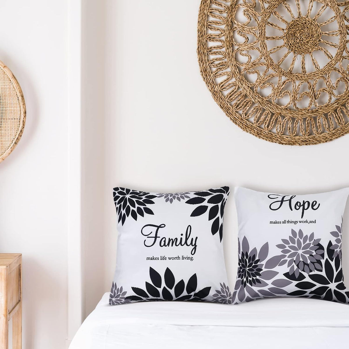 Tatuo 4 Pcs Flower Pillow Covers Square 18 x 18 Inch, Black Series