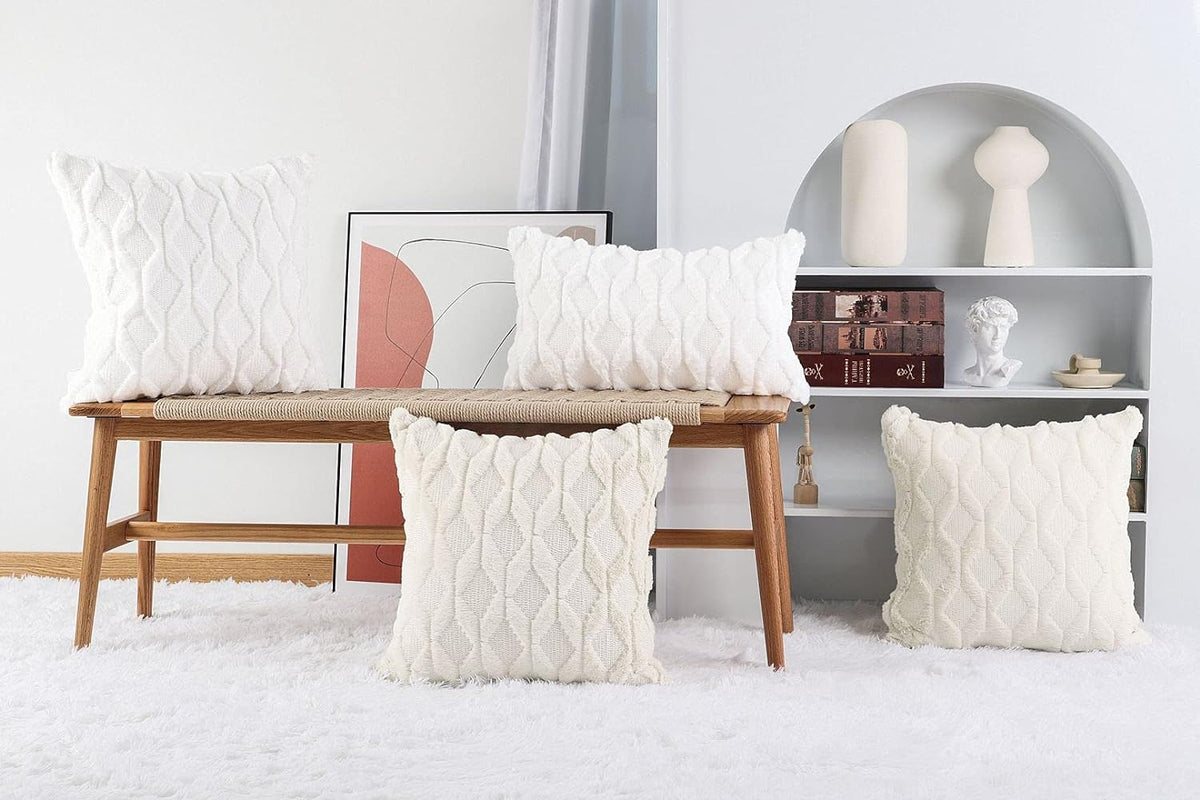 MADIZZ Set of 2 Soft Polyester Short Wool Velvet Decorative Throw Pillow Covers 18x18 inch Beige Square Luxury Style Cushion Cases Pillow Shell for Sofa Bedroom