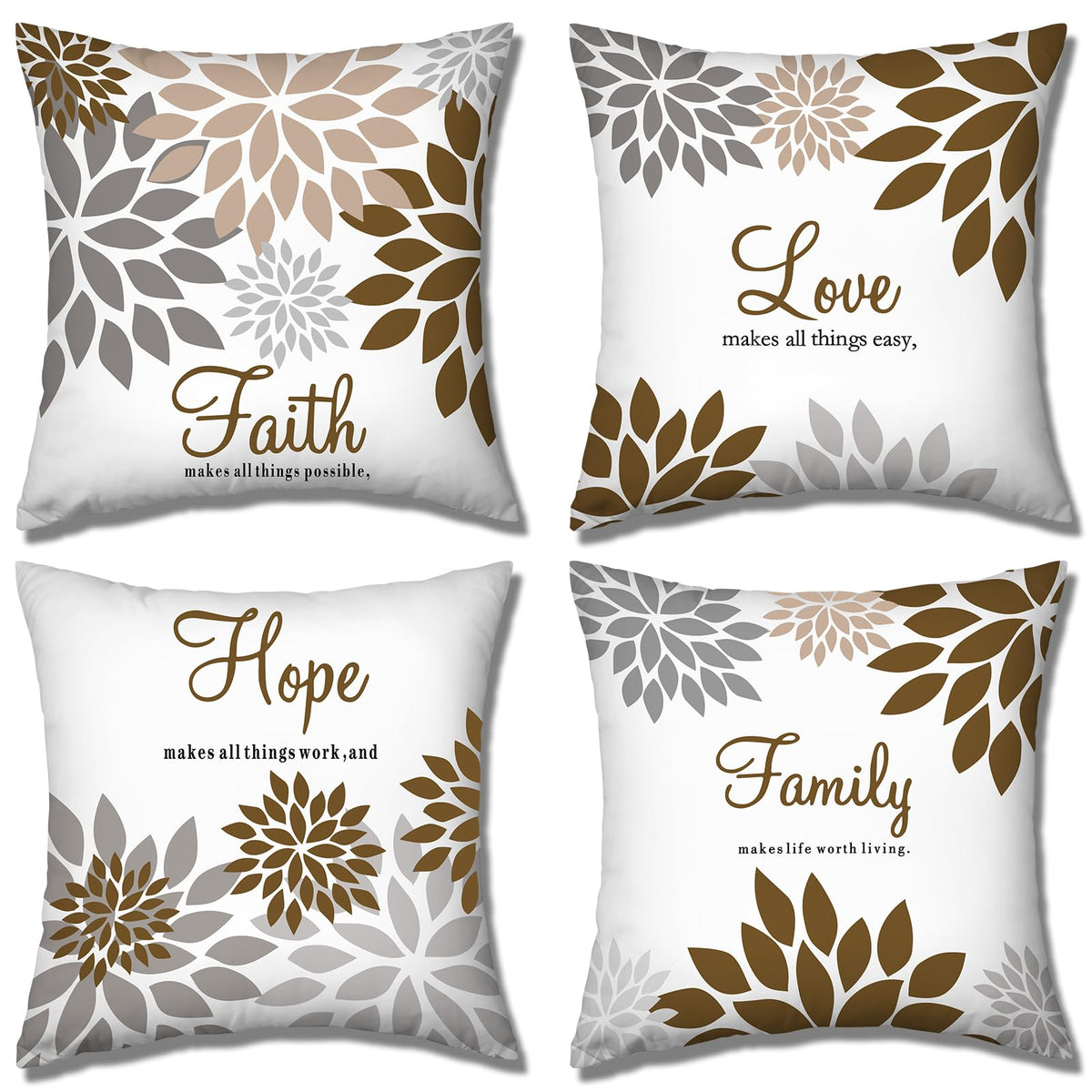 Tatuo 4 Pcs Flower Pillow Covers Square 18 x 18 Inch, Black Series
