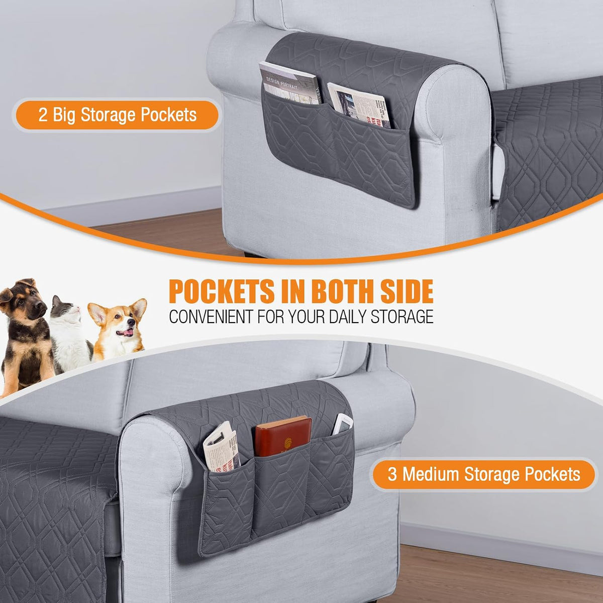 VANSOFY Waterproof Couch Cover for Pets, Dark Gray, 67.3"
