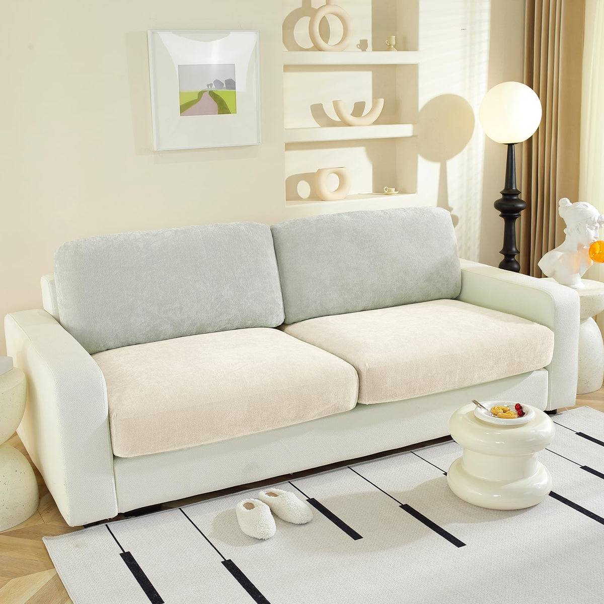 WEYOND Couch Cushion Covers L Shaped Sectional, 3PC Seat Covers, Dark Grey