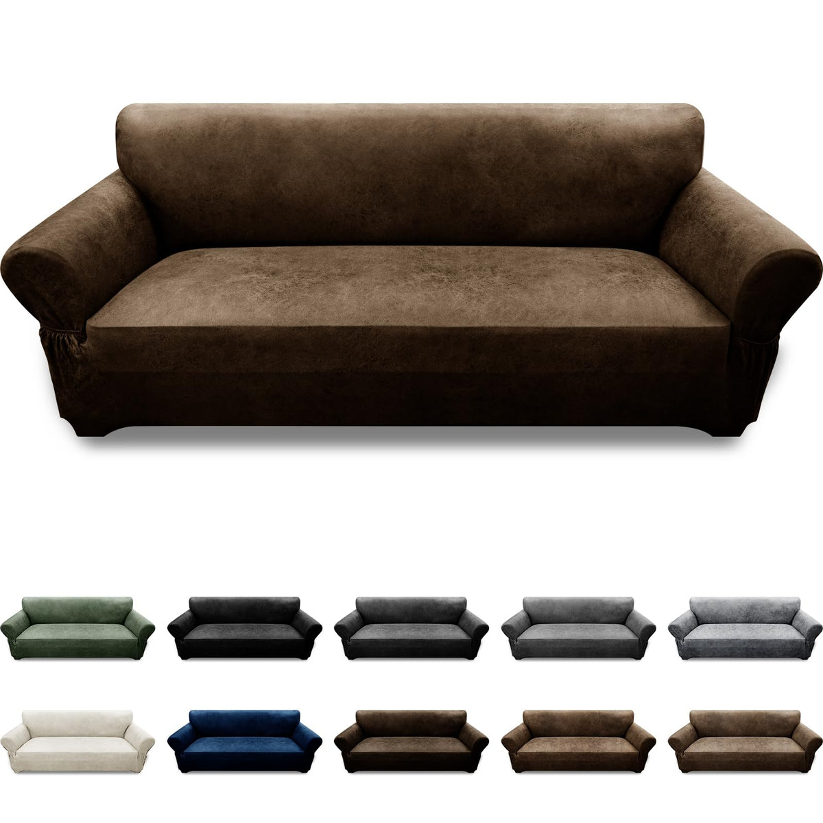 Couch Cover Leather Look 3 Seater Couch Sofa Cover 1-Piece Sofa Slipcover Stretch Furniture Protector with Elastic Bottom & Pockets(Sofa, Coffee)