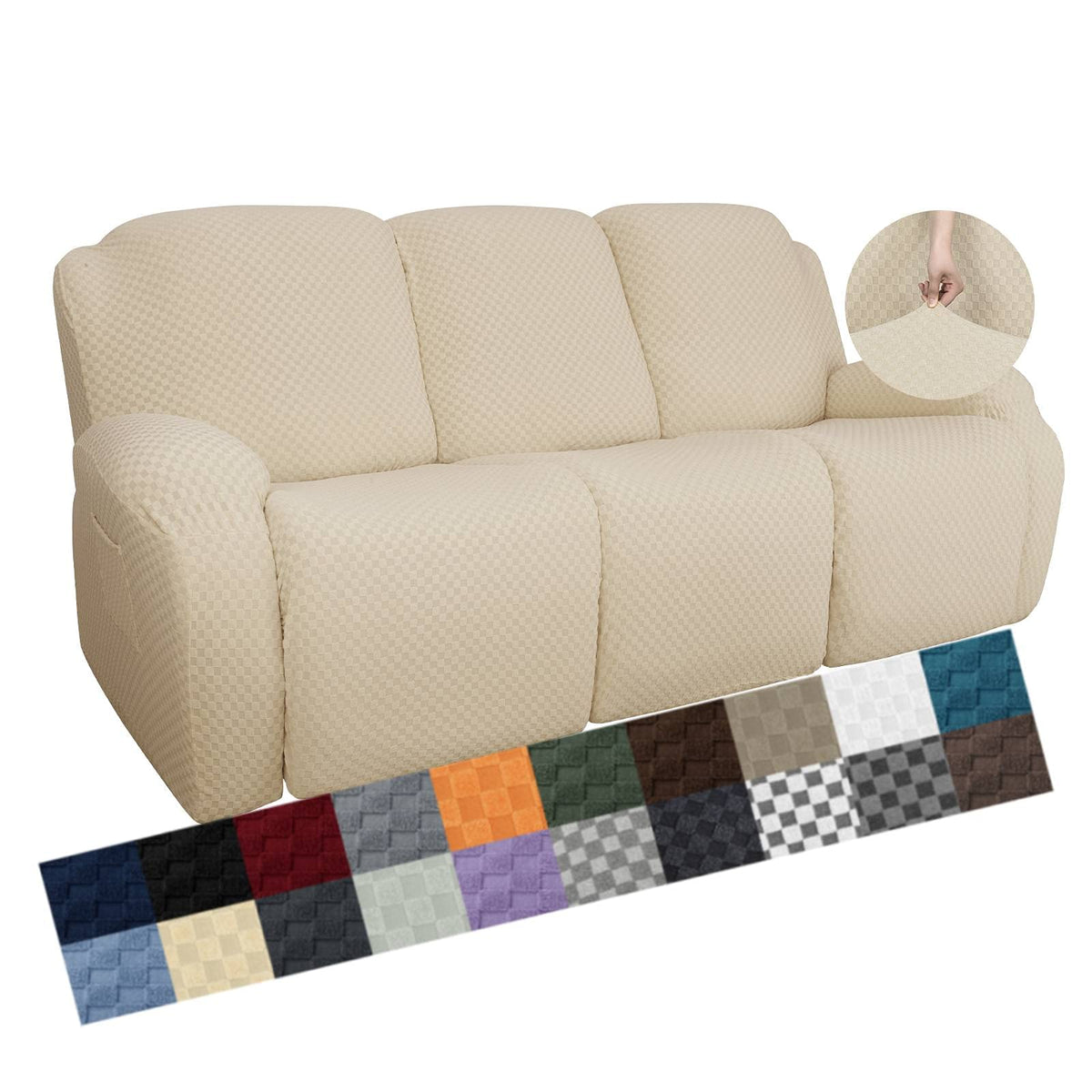 YEMYHOM 8 Pieces Stretch Recliner Sofa Cover Latest Jacquard Reclining Couch Cover with Side Pocket Anti-Slip Fitted 3 Cushion Furniture Slipcovers with Elastic Bottom (Sofa Recliner, Light Gray)