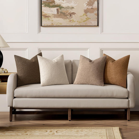 MIULEE Fall Decorative Boucle Throw Pillow Covers 18x18 Brown Set of 4