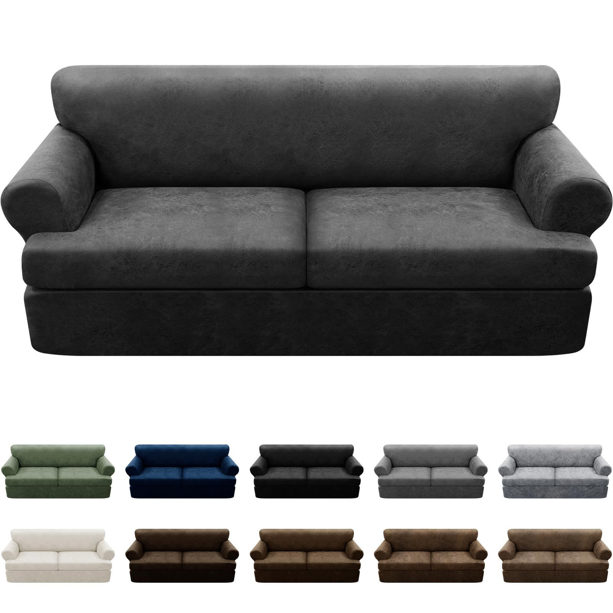 Couch Cover Leather Look 3 Seater Couch Sofa Cover 1-Piece Sofa Slipcover Stretch Furniture Protector with Elastic Bottom & Pockets(Sofa, Coffee)