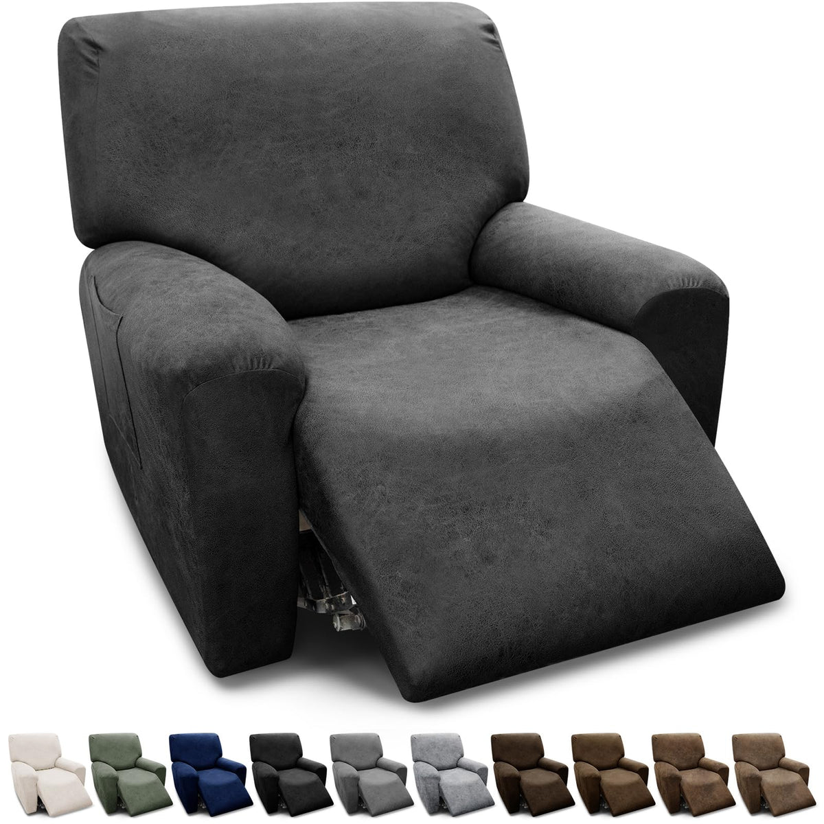 Couch Cover Leather Look 3 Seater Couch Sofa Cover 1-Piece Sofa Slipcover Stretch Furniture Protector with Elastic Bottom & Pockets(Sofa, Coffee)