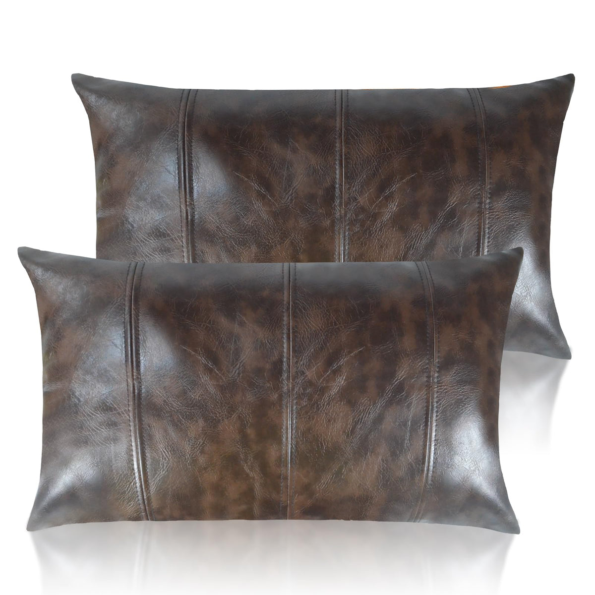 Faux Leather Throw Pillow Cover 18X18 Inch Set of 2 Brown Outdoor Modern Farmhouse Solid Decorative Pillow Covers for Room Couch Living Bedroom Bed Sofa