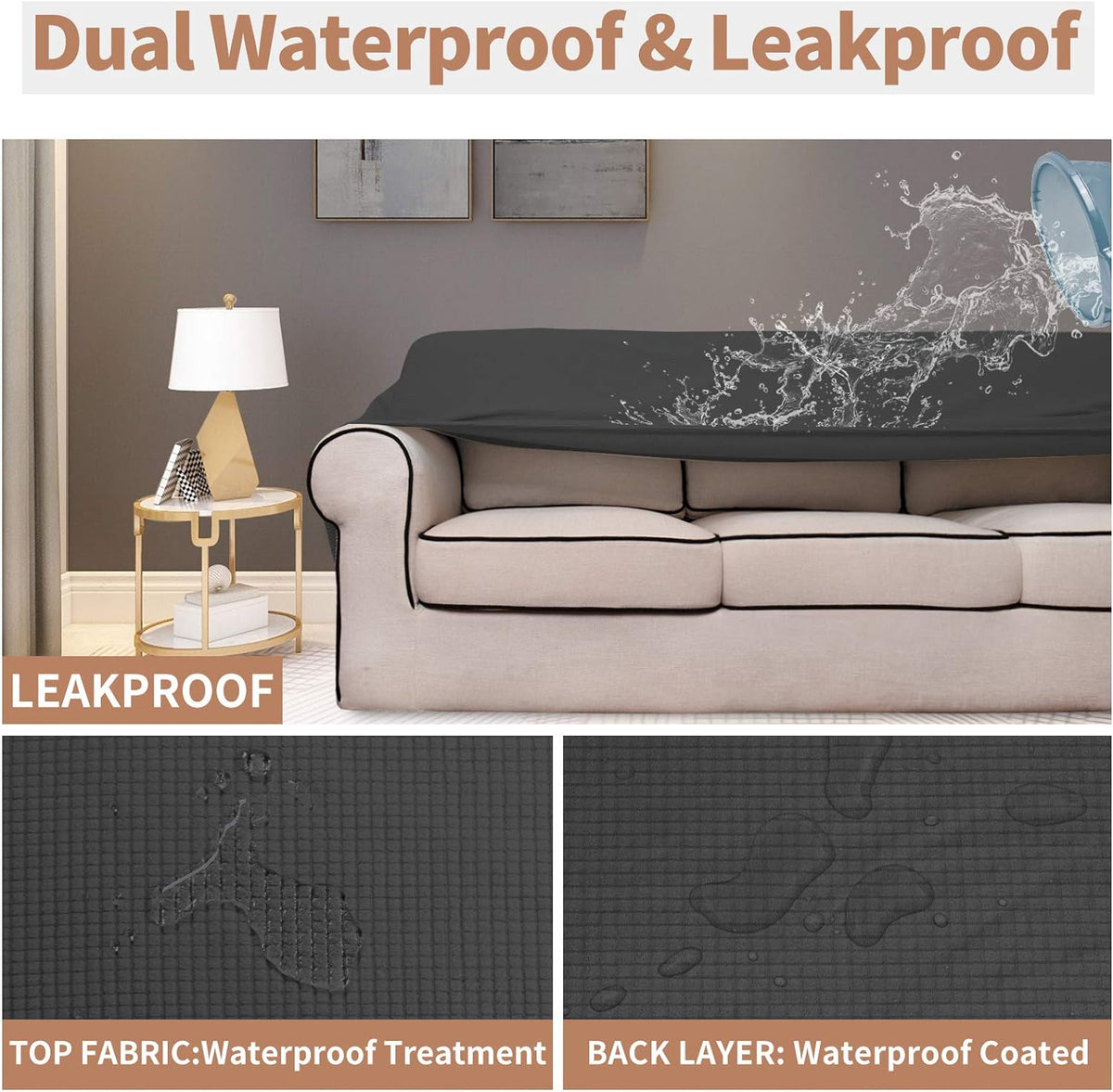 Easy-Going 100% Waterproof Couch Cover, 3 Cushion Couch Slipcover for Sofa