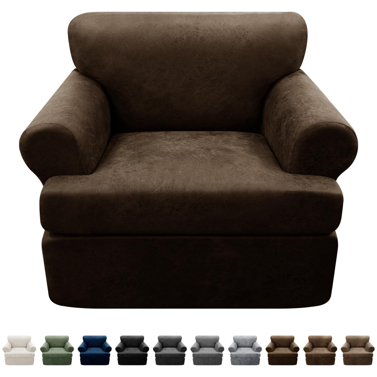 Couch Cover Leather Look 3 Seater Couch Sofa Cover 1-Piece Sofa Slipcover Stretch Furniture Protector with Elastic Bottom & Pockets(Sofa, Coffee)