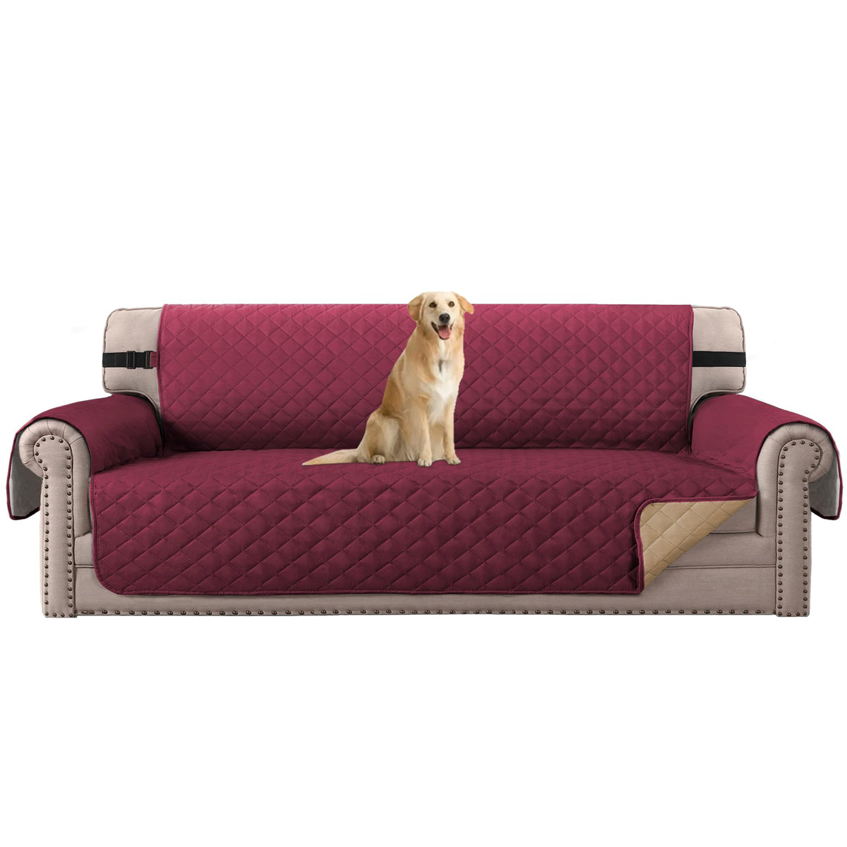 H.VERSAILTEX Reversible Couch Cover for 3 Cushion Cover Pet Friendly Sofa Cover for Dog Washable Furniture Protector Water Resistant Slipcover with Non Slip Elastic Strap(Sofa, Ivory/Beige)