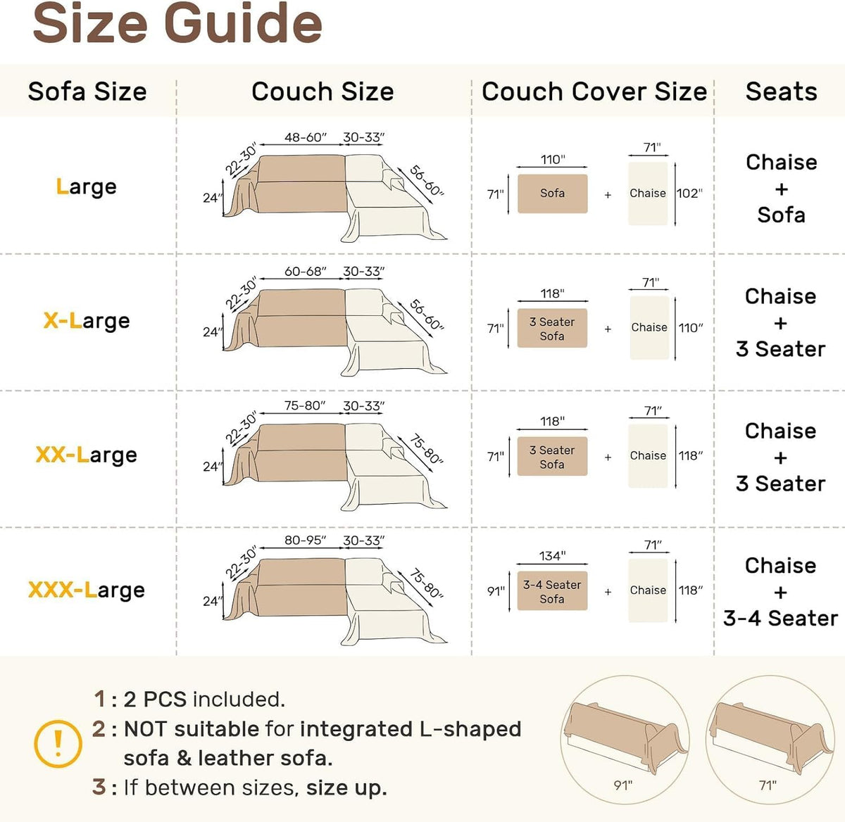 2 Pieces Sectional Couch Covers L Shaped Cover XL Dark Gray