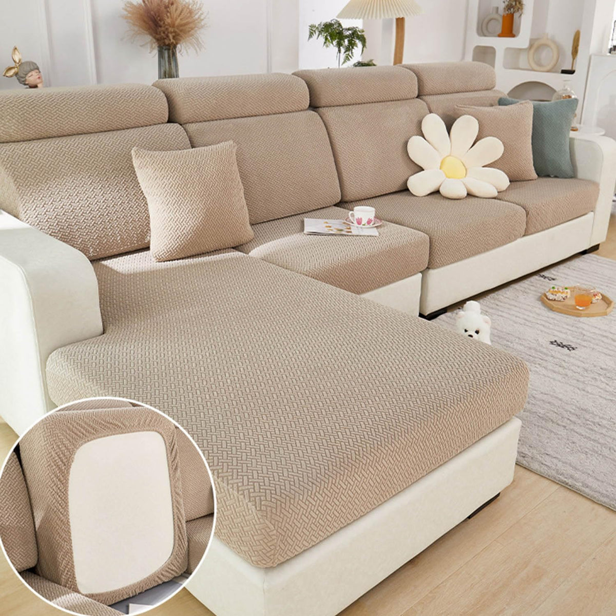 Sofa Covers Couch Covers for Sofa Pet Friendly Couch Cushion Covers Universal Sofa Covers Washable Stretch Slipcovers for Sectional Sofa (Texture Light Gray,Large Single Seat Cover)