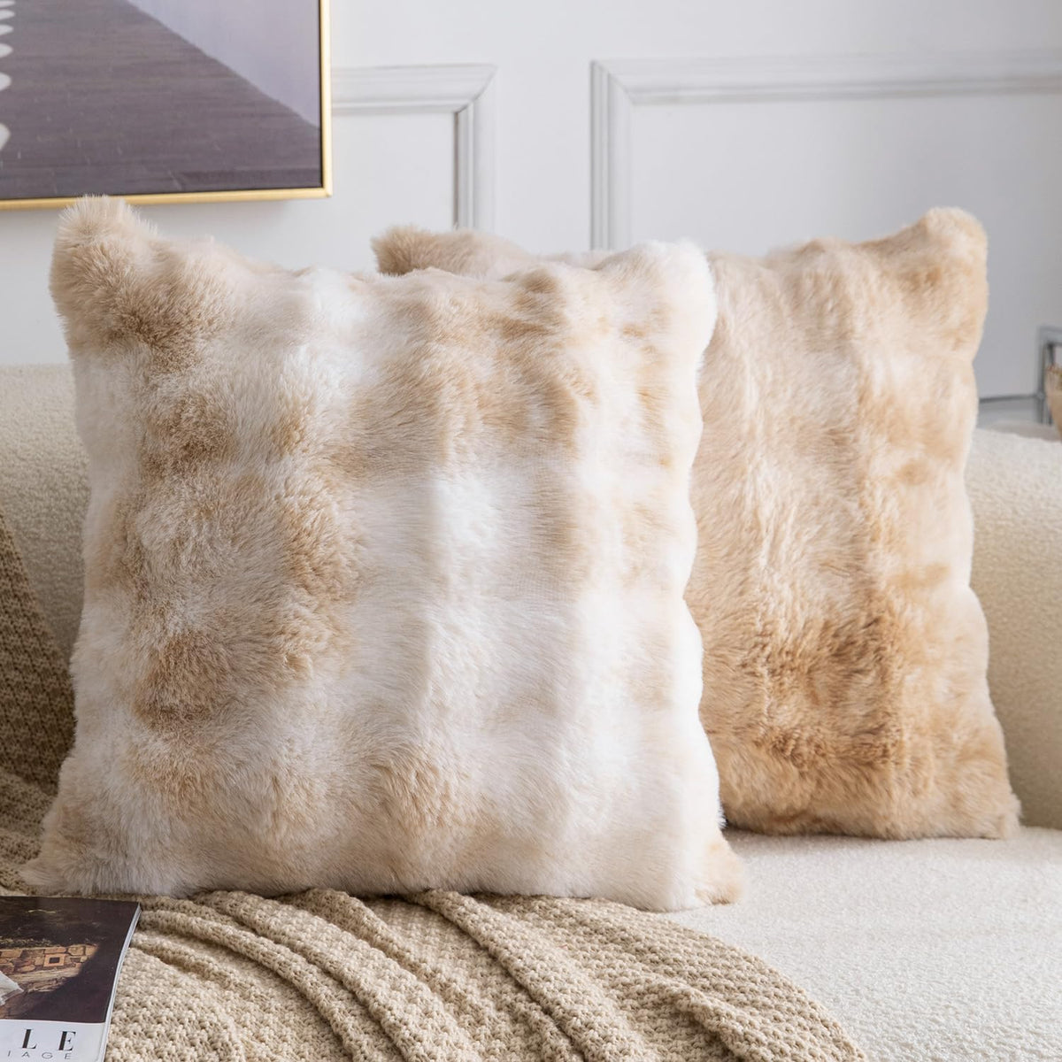 MADIZZ Pack of 2 Thick Plush Faux Wool Throw Pillow Covers Soft Boho Throw Pillows Luxurious Cushion Covers for Couch Sofa Bedroom Living Room Home Decor 18x18 Inch Cream