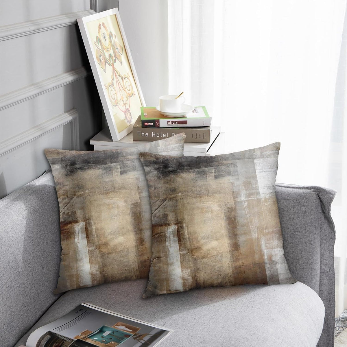 Britimes Throw Pillow Covers Set of 2, 18 x 18 Inch, Grey Brown Beige