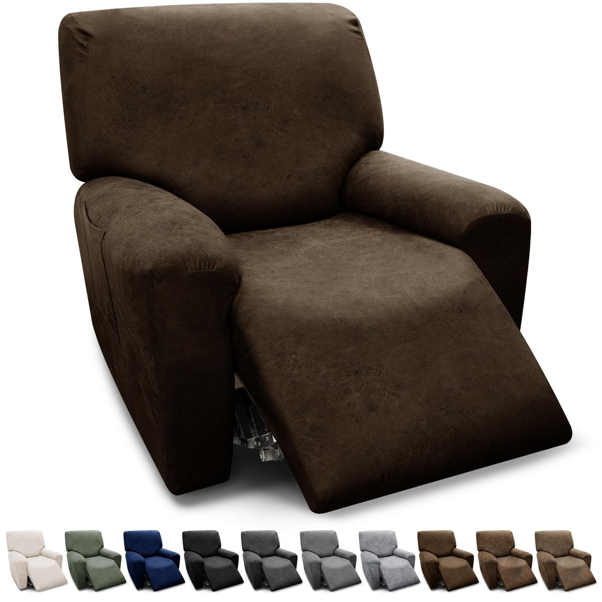 Couch Cover Leather Look 3 Seater Couch Sofa Cover 1-Piece Sofa Slipcover Stretch Furniture Protector with Elastic Bottom & Pockets(Sofa, Coffee)