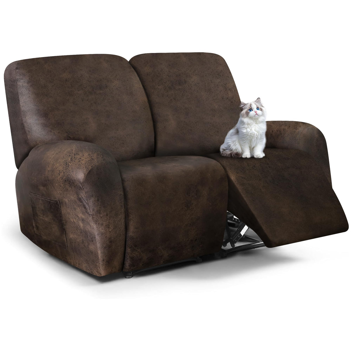 ANARACHON Leather Look Recliner Couch Cover, 8-Pieces Stretch Recliner Sofa Covers, Soft Reclining Slipcover, Washable Furniture Protector for Pets (3 Seater, Brown)