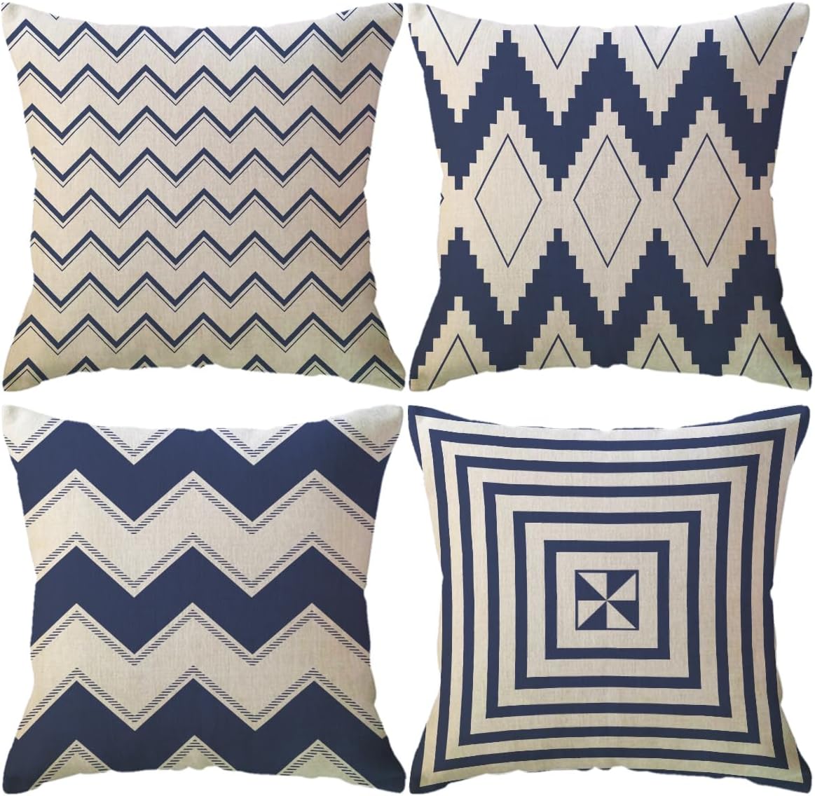 ULOVE LOVE YOURSELF Square Decorative Throw Pillows Cushion Covers Blue Beige Stripes Modern Geometry Print Home Pillowcases 18 X 18 Inch,4 Pack for Sofa Couch