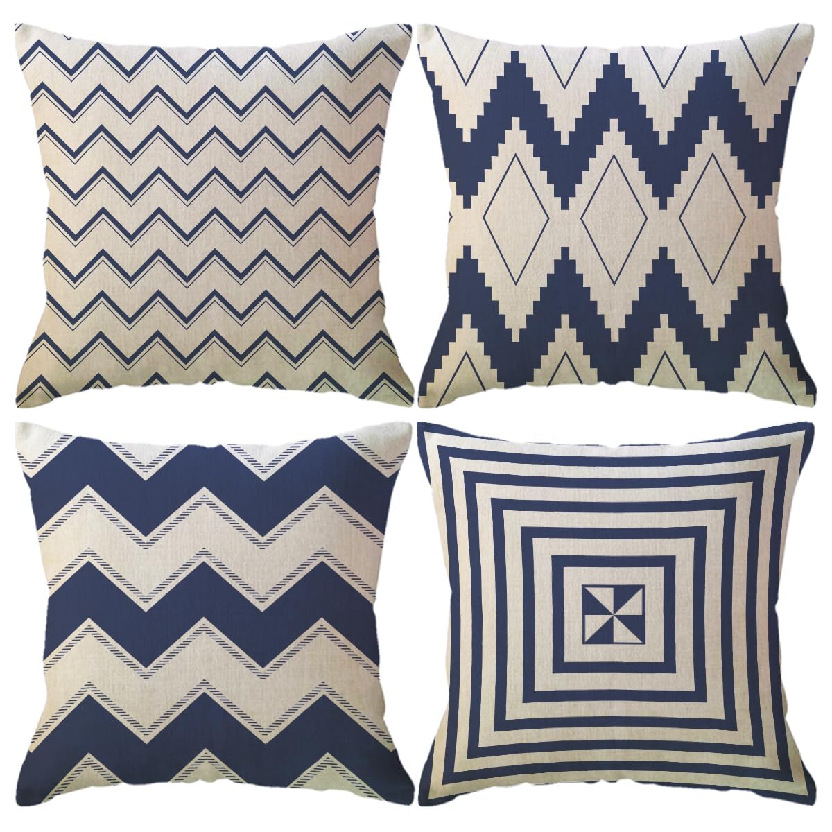 ULOVE LOVE YOURSELF Square Decorative Throw Pillows Cushion Covers Blue Beige Stripes Modern Geometry Print Home Pillowcases 18 X 18 Inch,4 Pack for Sofa Couch