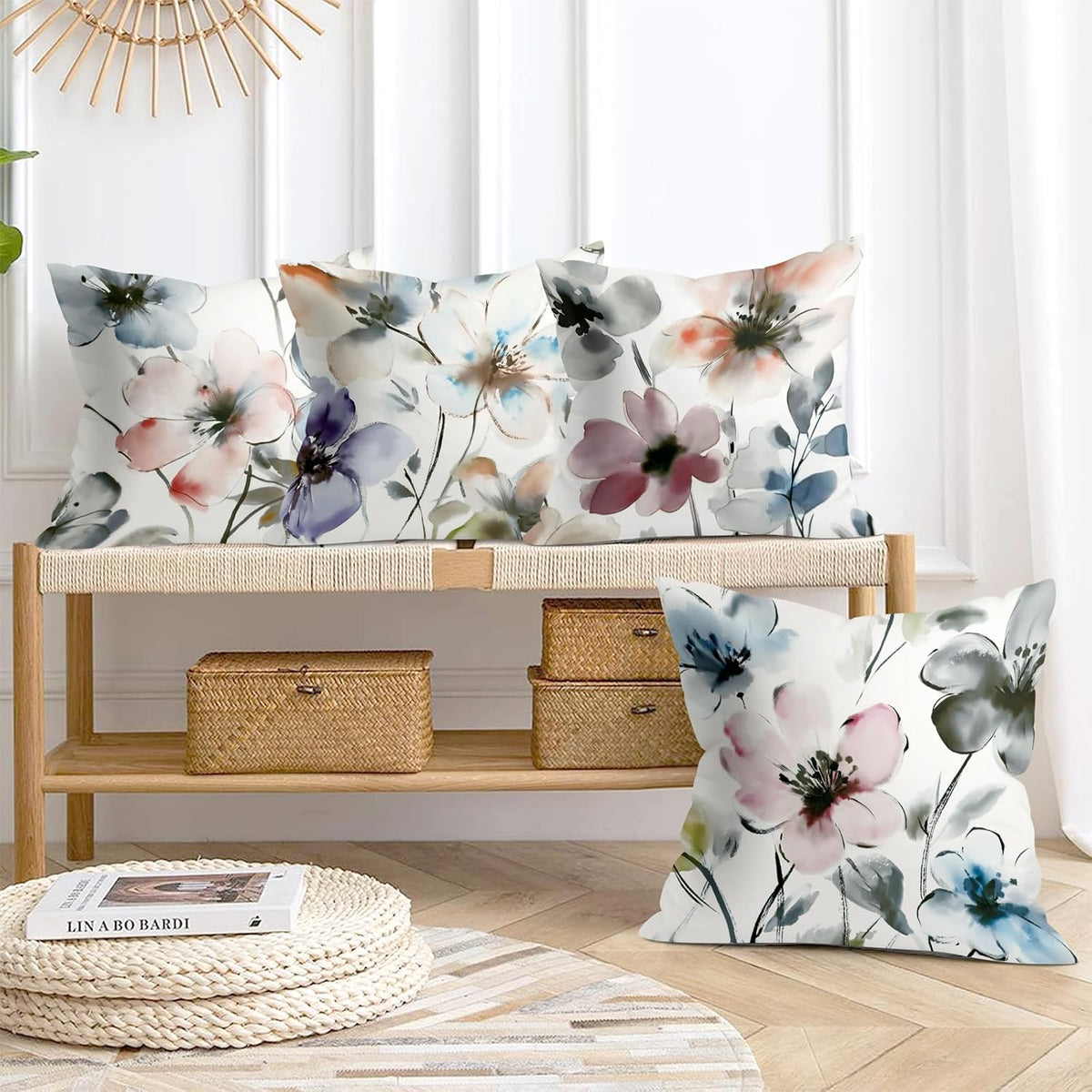 18x18 Set of 4 Watercolor Flower Throw Pillow Cushion Covers