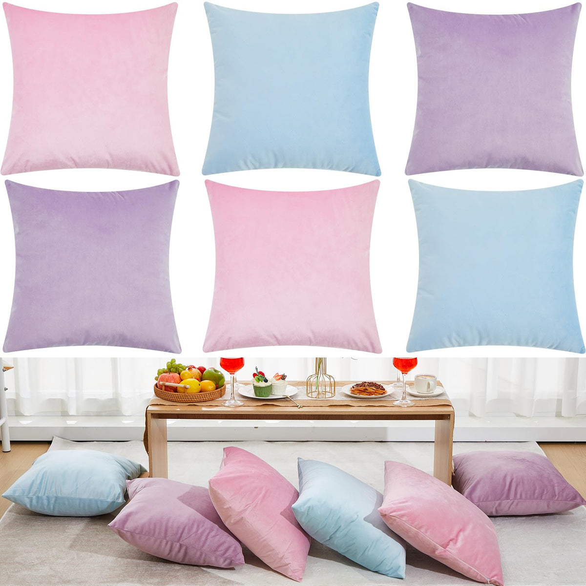 Berlune 12 Pcs Hot Pink Velvet Throw Pillow Cover 18x18 Picnic Cushion Case