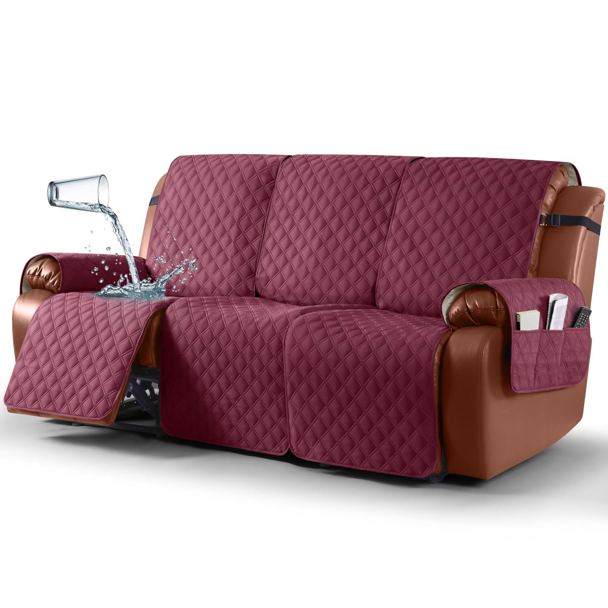 Ruaozz Waterproof Recliner Couch Covers, Non-Slip Sofa SlipCover, 3 Seater