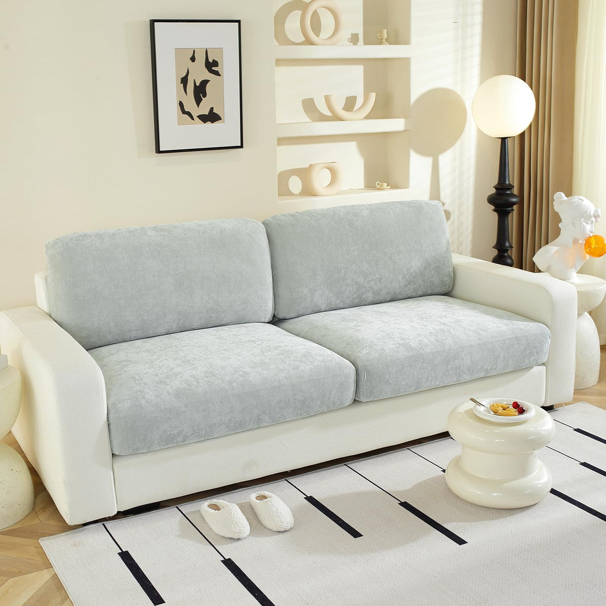 WEYOND Couch Cushion Covers L Shaped Sectional, 3PC Seat Covers, Dark Grey