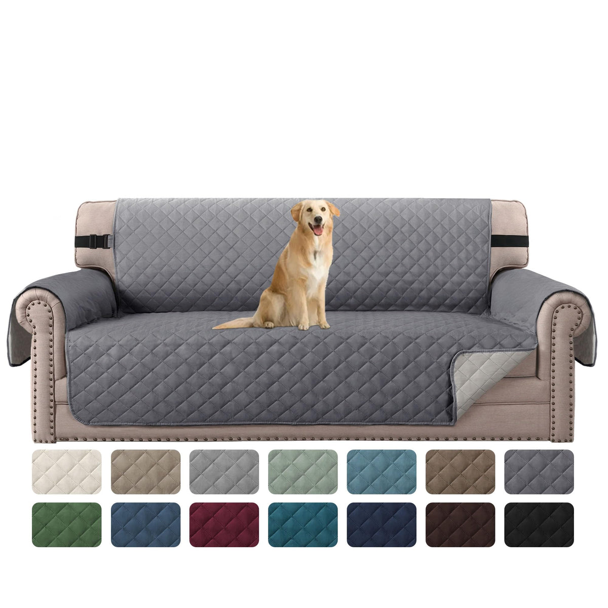 H.VERSAILTEX Reversible Couch Cover for 3 Cushion Cover Pet Friendly Sofa Cover for Dog Washable Furniture Protector Water Resistant Slipcover with Non Slip Elastic Strap(Sofa, Ivory/Beige)