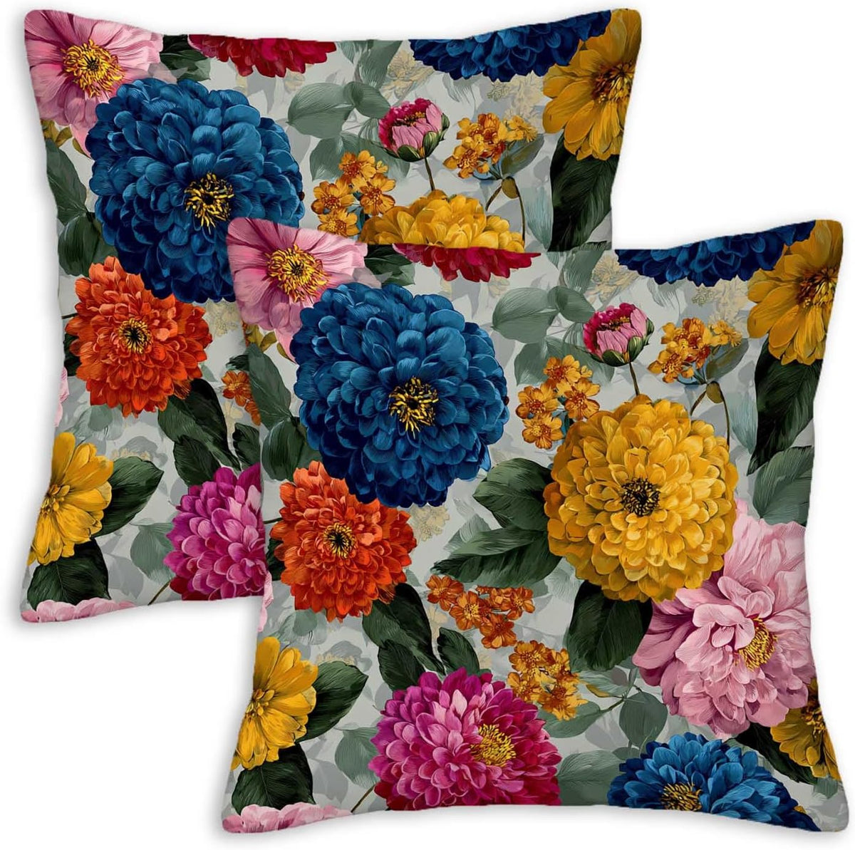 Floral Throw Pillow Covers 18x18 Set of 2, Cushion Covers, Decorative Square Pillowcases for Couch, Bedroom, Living Room(B)
