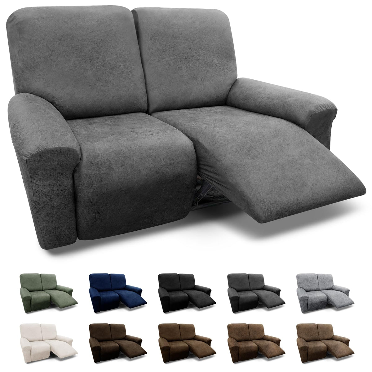 Couch Cover Leather Look 3 Seater Couch Sofa Cover 1-Piece Sofa Slipcover Stretch Furniture Protector with Elastic Bottom & Pockets(Sofa, Coffee)