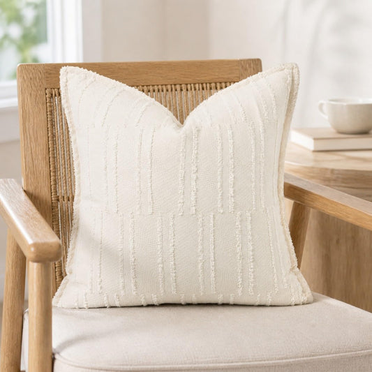 CROWNED BEAUTY Farmhouse Boho Textured Throw Pillow Covers, 20x20, Cream