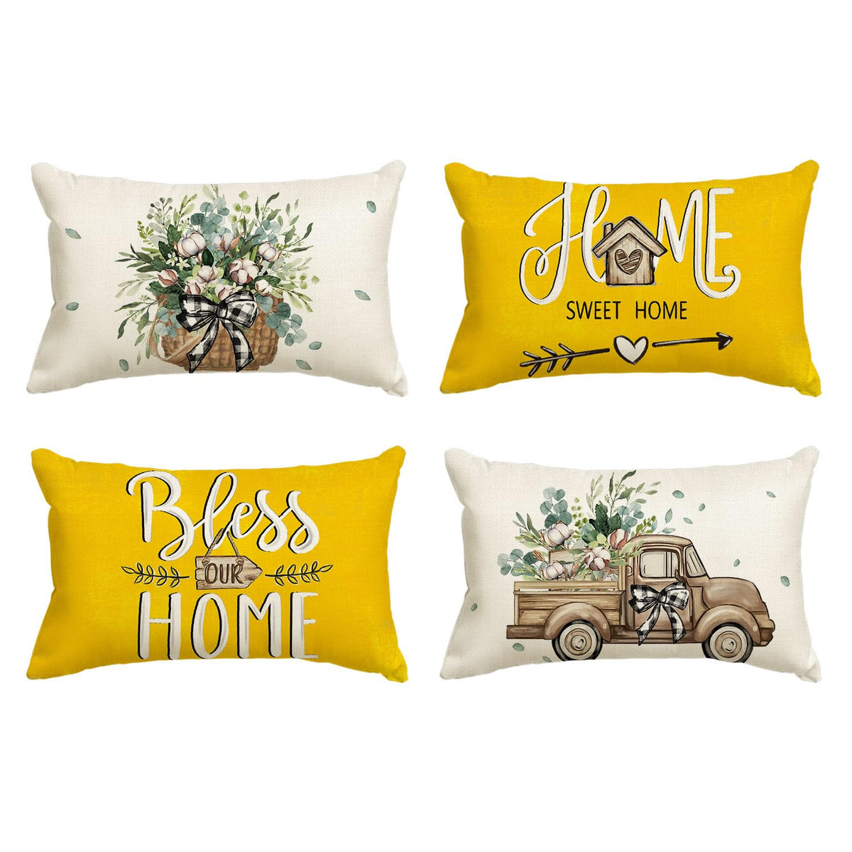 AVOIN colorlife Bless Our Home Eucalyptus Leaves Throw Pillow Covers, 18 x 18 Inch Spring Truck Cushion Case for Home Sofa Couch Set of 4