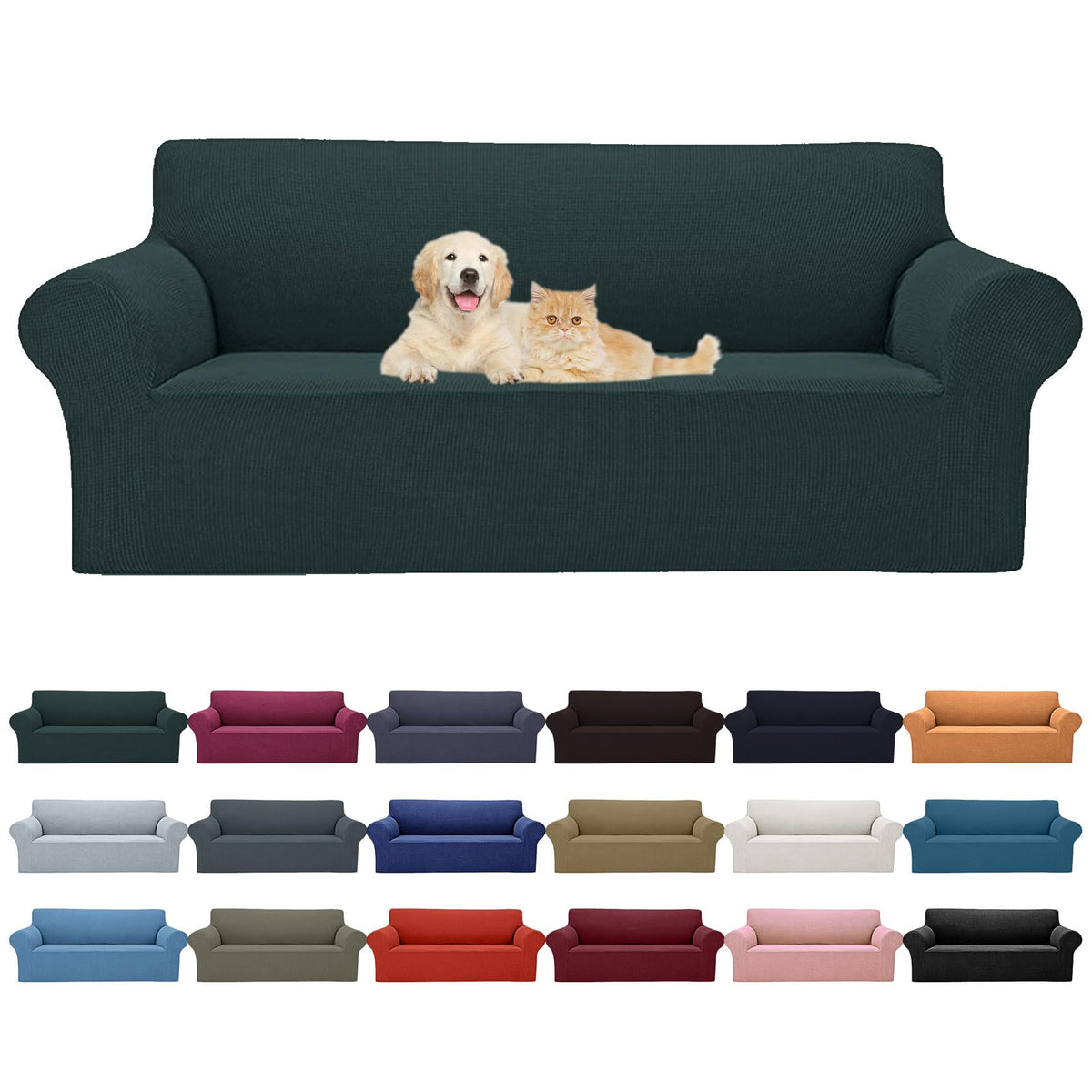 Cupuamon 2026 New Stretch Sofa Slipcovers Couch Cover for 3 Cushion Furniture Protector Sofa Covers with Elastic Bottom Jacquard Fabric Small Checks for Pets, Kids -Sofa, Black