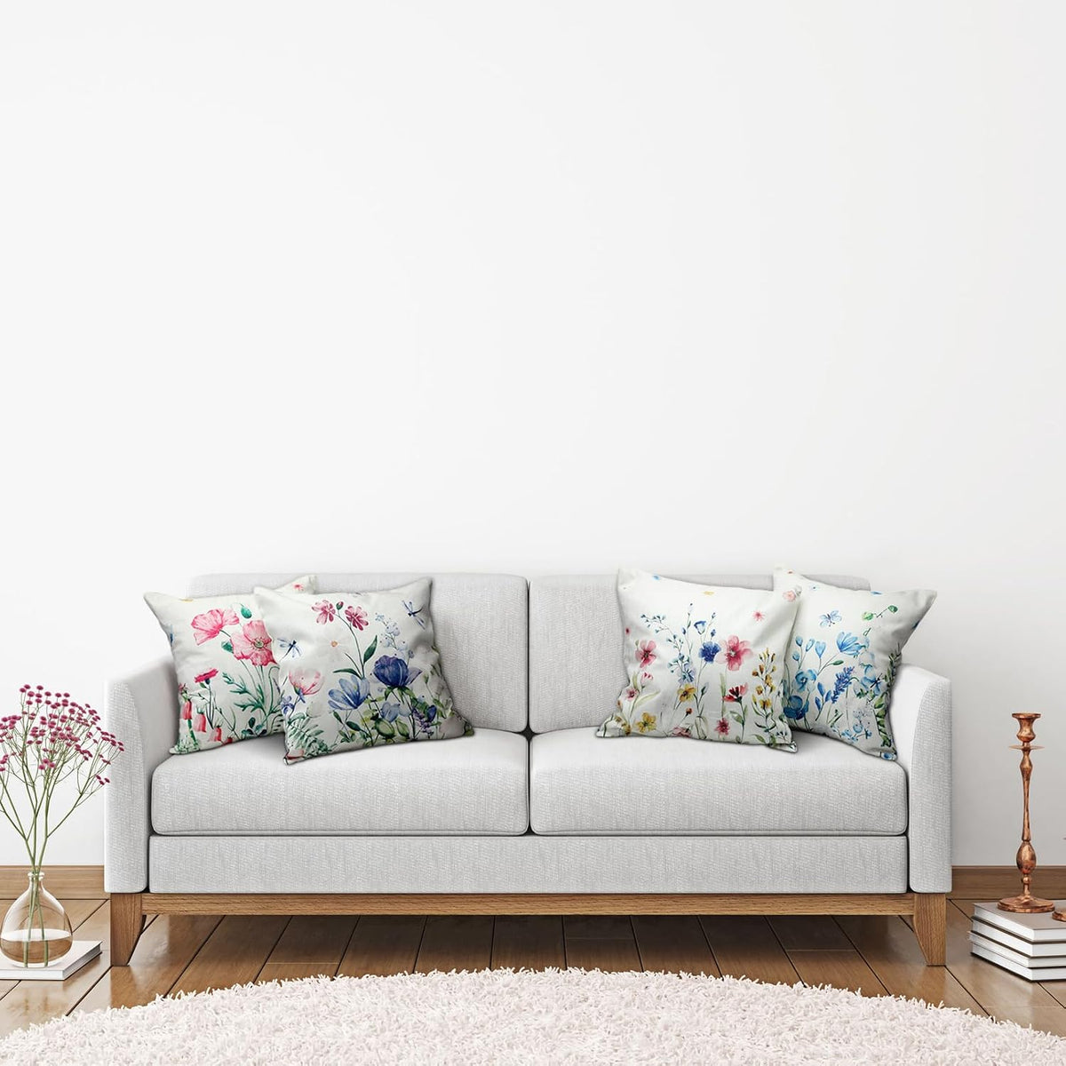 Preboun 6 Pcs Wildflowers Spring Throw Pillow Covers Set Inch Flower Floral Pillow Covers Cushion Cases Pillowcase for Living Room Sofa Couch Bed Car Home Decor(18 x 18 Inch)