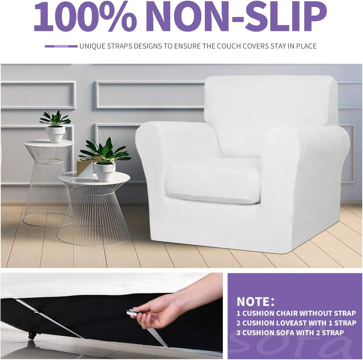 ZNSAYOTX Luxury Couch Cover 4 Piece Stretch Sofa Covers for 3 Cushion Couch Thick Soft Spandex Sofa Slipcover Living Room Anti Slip Dogs Pet Furnitre Protector (White, Sofa)