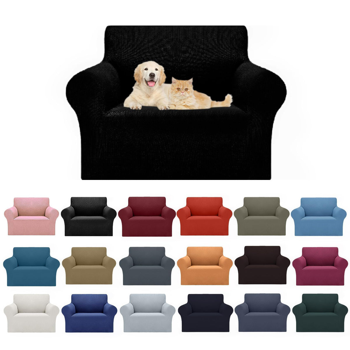Cupuamon 2026 New Stretch Sofa Slipcovers Couch Cover for 3 Cushion Furniture Protector Sofa Covers with Elastic Bottom Jacquard Fabric Small Checks for Pets, Kids -Sofa, Black