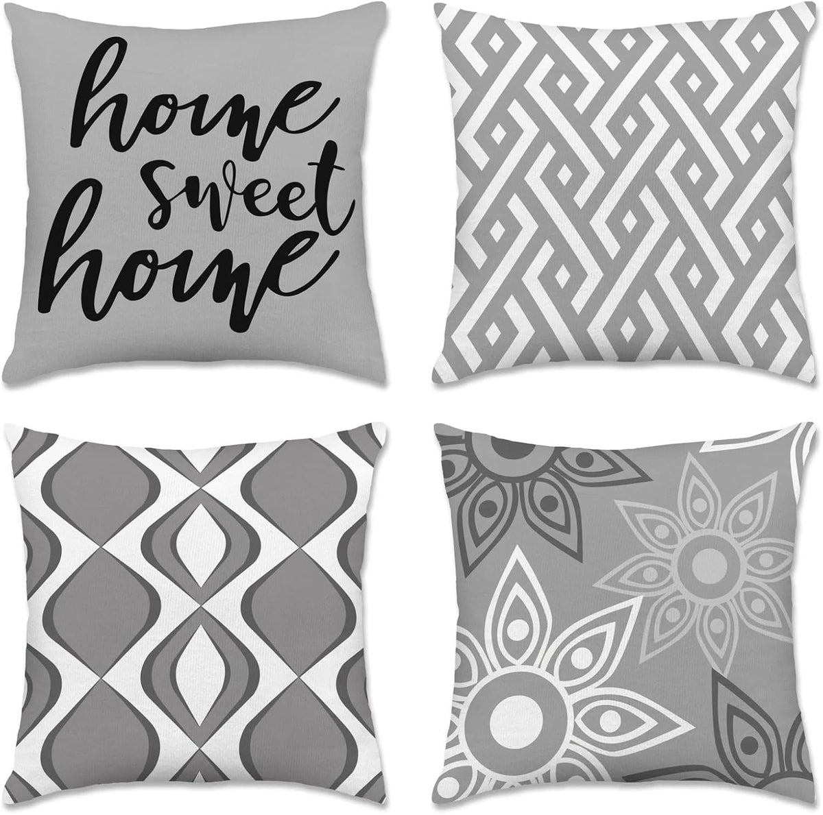 Hexagram Throw Pillow Covers 18x18, Gray Outdoor Pillow Covers Set of 4